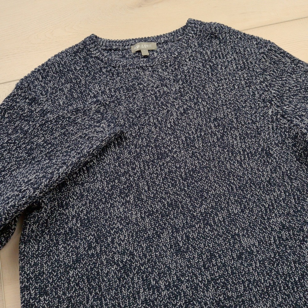 Ash & Erie Mens Medium Deepy Navy Blue Marled Cotton Crewneck Knit Sweater